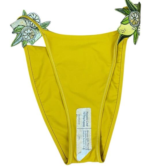 New Andrea Iyamah X Revolve Mona Embroidered Mustard Yellow Lemon Bikini Bottom - Picture 6 of 8